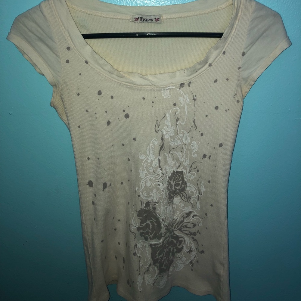 A Creme, Rib Knit, cap sleeve, t-shirt